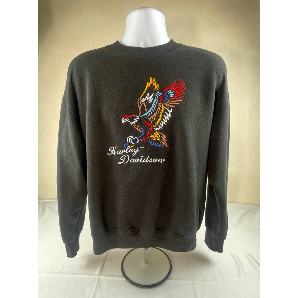 Vintage Harley Davidson Embroidered Eagle Sweatshirt Black Large Made in USA